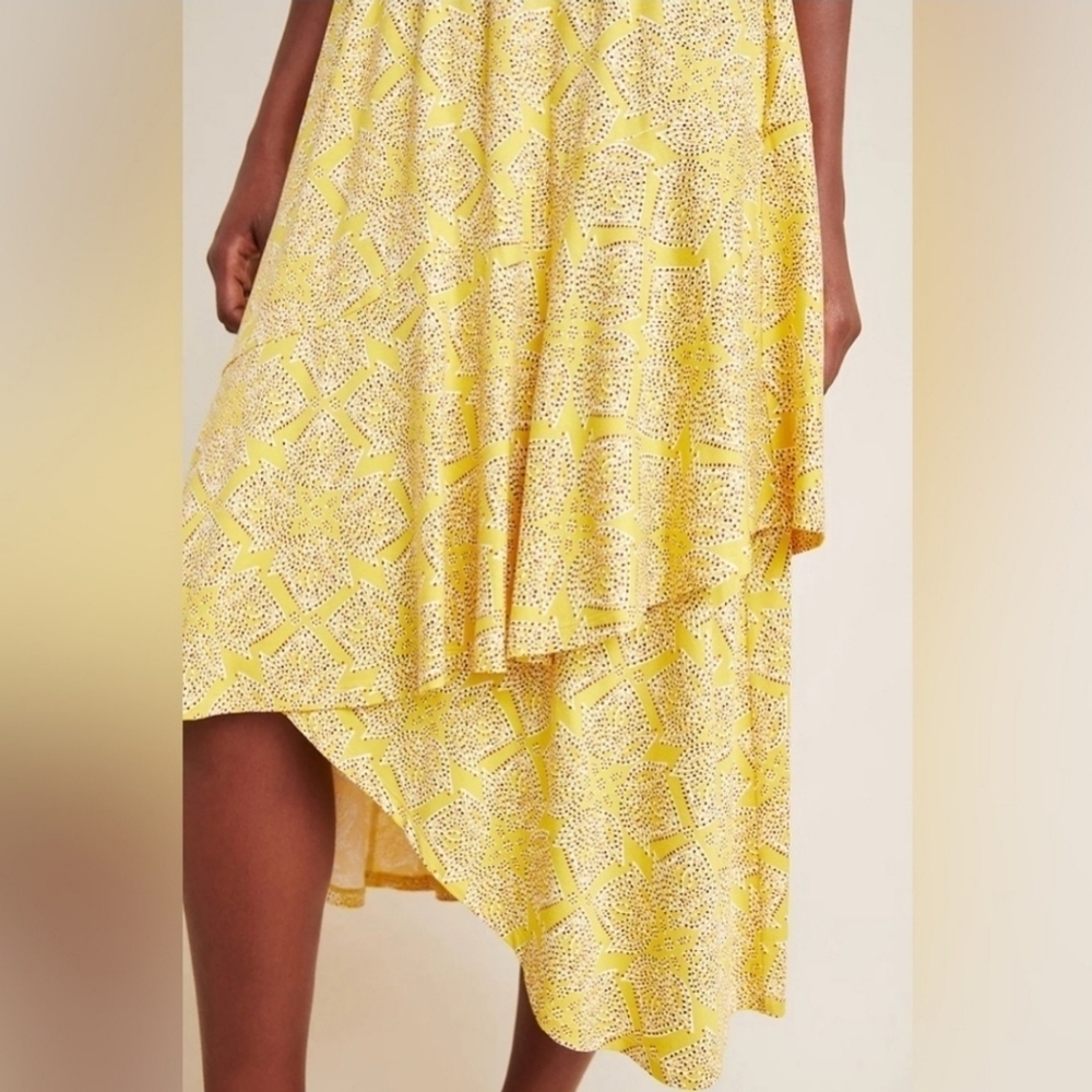 Maeve Yellow Absract Print Asymetrical Hem Shortsleeve Dress Size M - Picture 7 of 13